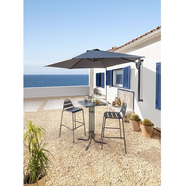 Parasol d&eacute;port&eacute; mural Wallstreet rond gris avec housse &Oslash;250xH140cm