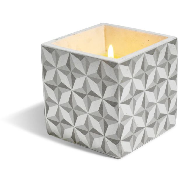 Bougie citronnelle pot ciment carr&eacute; motifs carreaux gris 11x11x11cm