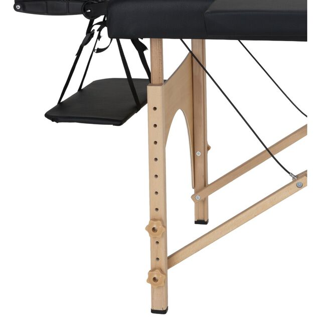 Table de massage pliante bois rev&ecirc;tement simili cuir noir 180x60xH82cm