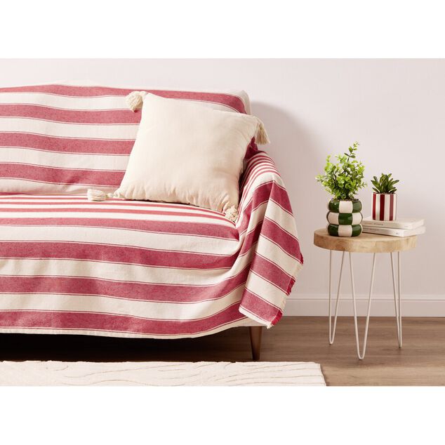 Jet&eacute; de canap&eacute; motif bayad&egrave;re blanc et rouge 170x250cm