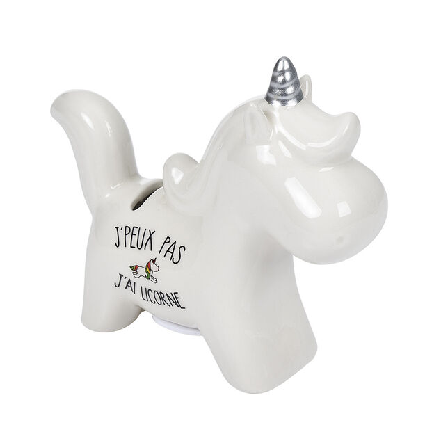Tirelire licorne c&eacute;ramique blanche