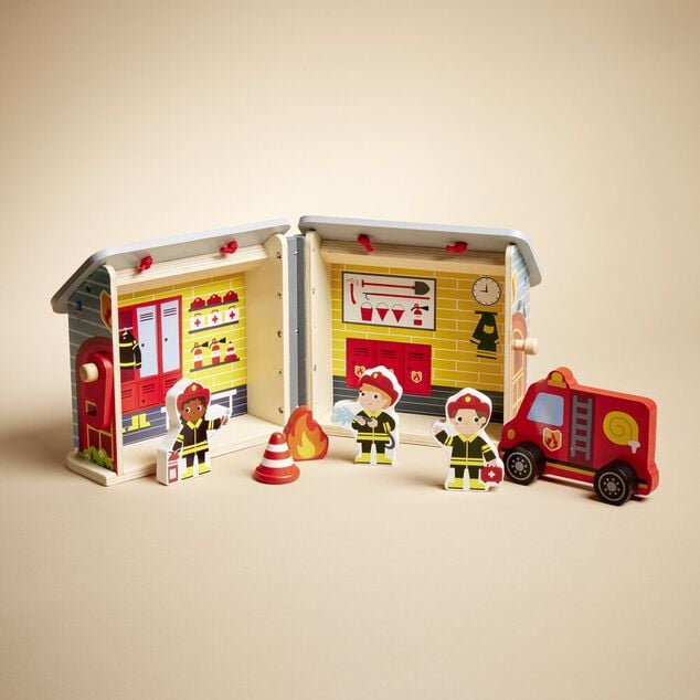 Ferme ou h&ocirc;pital ou caserne de pompiers pliable en bois 20,5x17,5xH19cm