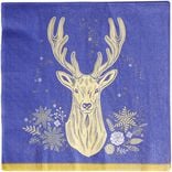 Serviette en papier bleu motif cerf dor&eacute; x20
