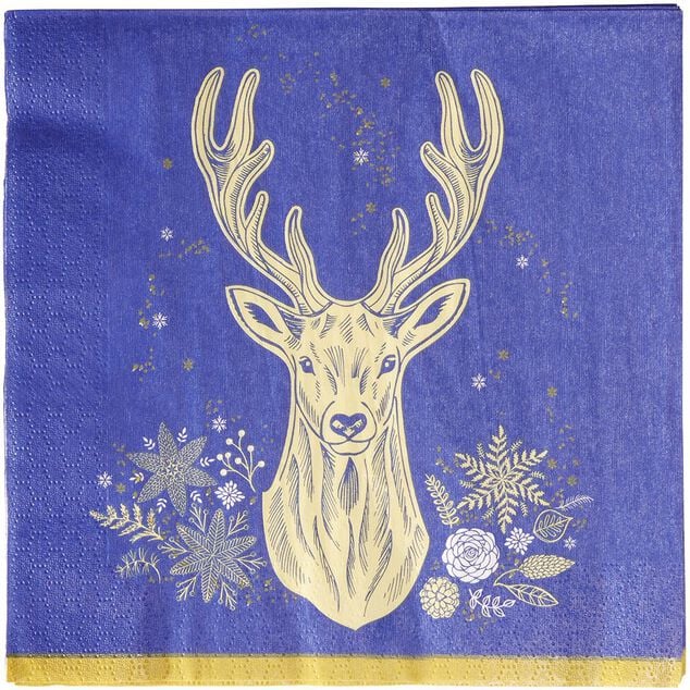 Serviette en papier bleu motif cerf dor&eacute; x20