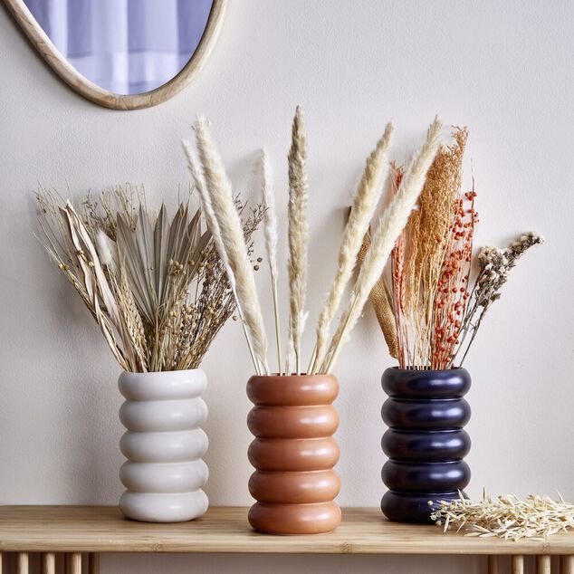 Vase anneau c&eacute;ramique marron terracotta &Oslash;11,7xH20,6cm