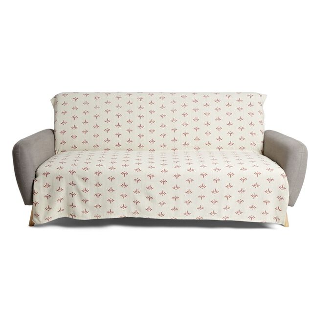 Jet&eacute; de canap&eacute; 170x250cm 100% coton beige motif rouge