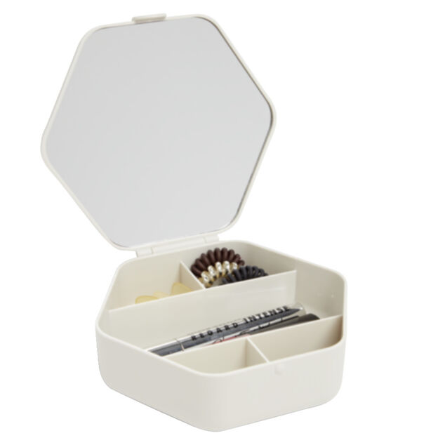 Boîte organisateur à cosmétique et bijoux avec miroir 15x14cm (2 modèles)