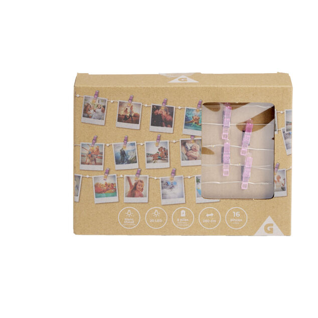 Guirlande LED &agrave; pinces 280cm plastique rose gold
