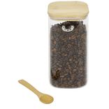 Bocal en verre transparent 1,25L avec couvercle et cuill&egrave;re en bambou