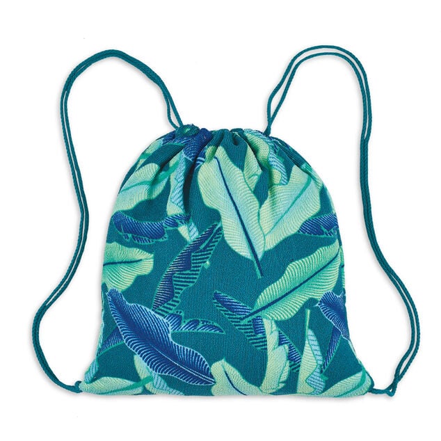 Sac serviette de plage 2 en 1 feuilles vert et bleu