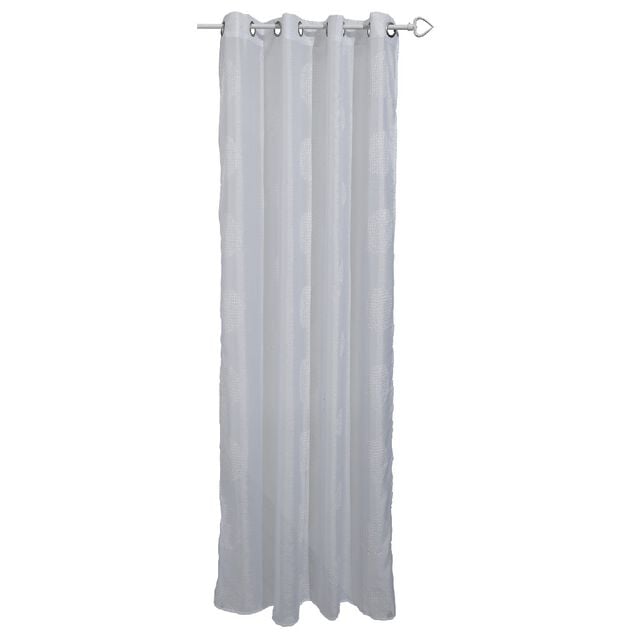Voilage &agrave; oeillets motif brod&eacute; rond gris clair