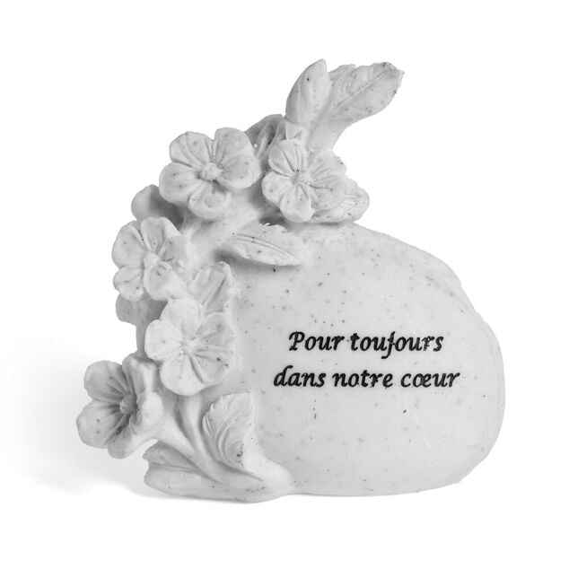 Pierre d&eacute;cor fun&eacute;raire polyr&eacute;sine "Pour toujours dans notre coeur" H9,5cm