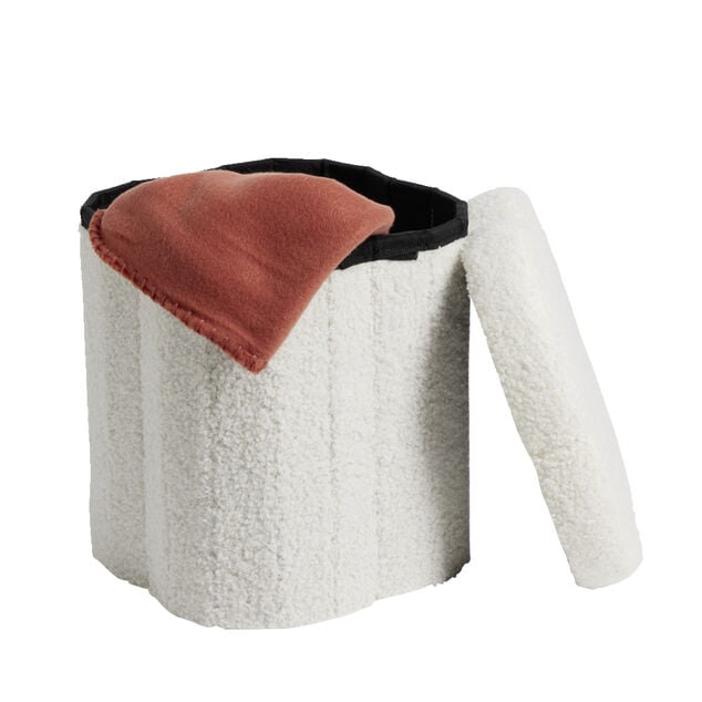 Pouf de rangement 8,8L laine boucl&eacute;e beige 25x25xH26,5cm