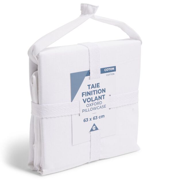 Taie d'oreiller 63x63cm 100% coton finition volant blanc