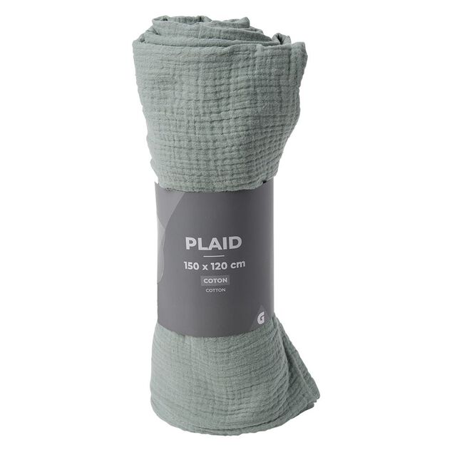 Plaid vert uni 100% coton 150x120cm