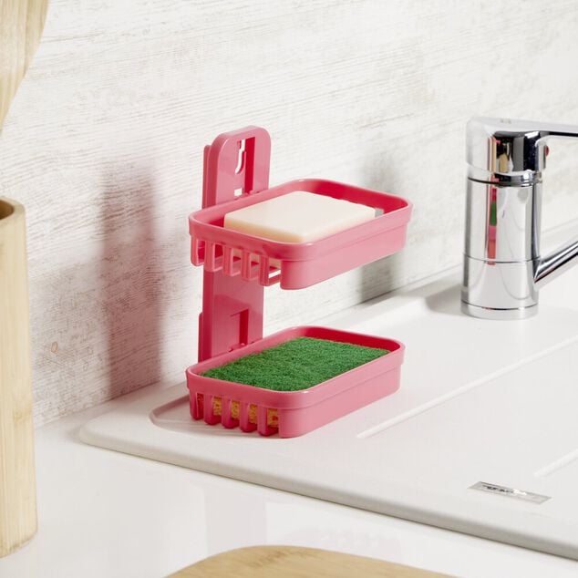 Porte savon 2 niveaux plastique (2 mod&egrave;les blanc ou rose)