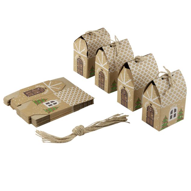 Maison de No&euml;l en papier 24 pi&egrave;ces pour calendrier de l'avent 7x5xH10,7cm