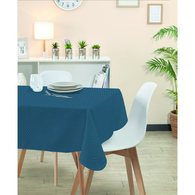 Nappe rectangulaire polyester anti tâche imprimé graphique bleu