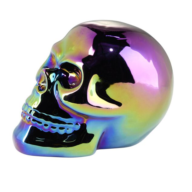 D&eacute;coration Halloween &agrave; poser Spirit cr&acirc;ne c&eacute;ramique iridescent 15x12xH11cm