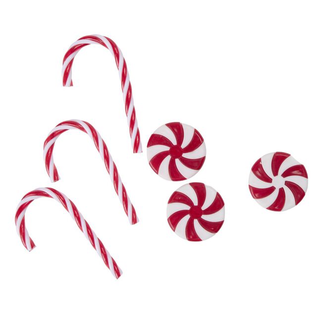 D&eacute;coration de table X6 pcs confiserie de No&euml;l L2X2XH0,2 cm rouge et blanc