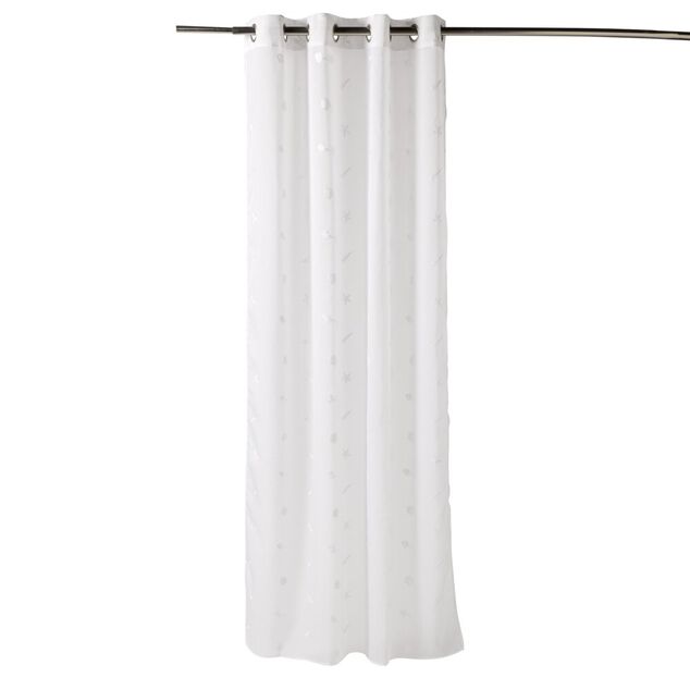 Voilage &agrave; oeillets 140x240cm blanc avec broderies th&egrave;me marin