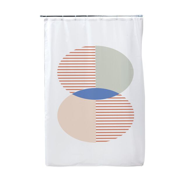 Rideau de douche blanc motif g&eacute;om&eacute;trique 180x200cm