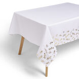 Nappe tissu blanc motif feuillage Noël doré 140xL300cm