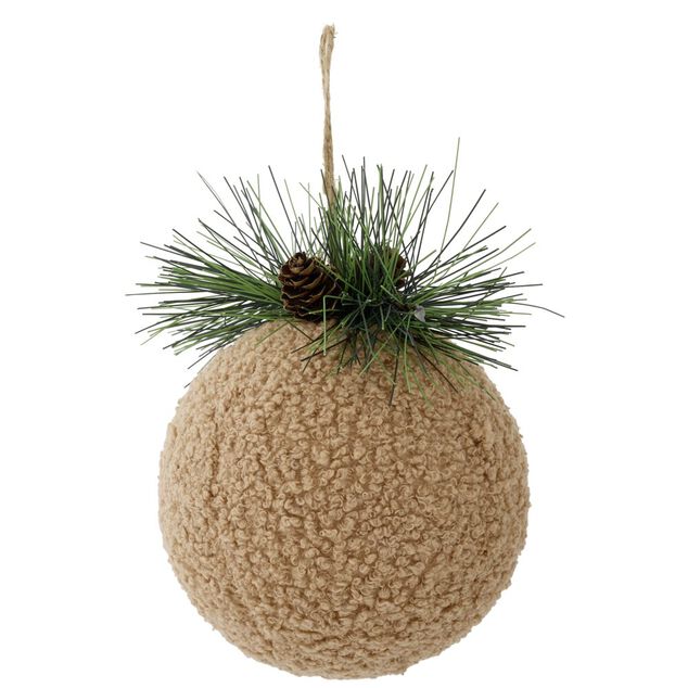 Boule de No&euml;l effet bouclette avec branche d&eacute;corative &Oslash;12cm (2 mod&egrave;les)