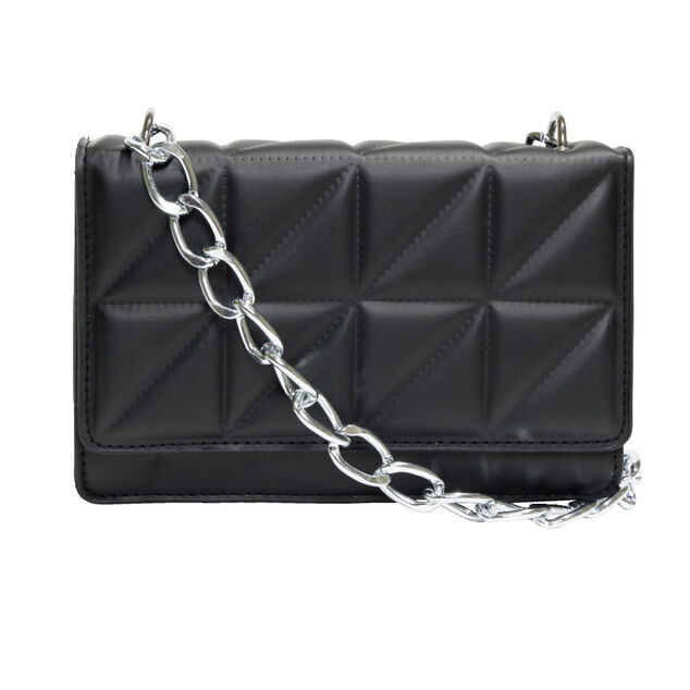 Sac pochette effet matelassée avec chaîne métal 20xH13cm - 2 modèles noir ou vert