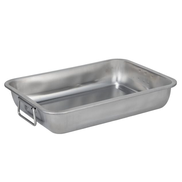 Plat &agrave; four inox rectangulaire x2 avec poign&eacute;es 30x21xH7cm et 35x25xH7cm