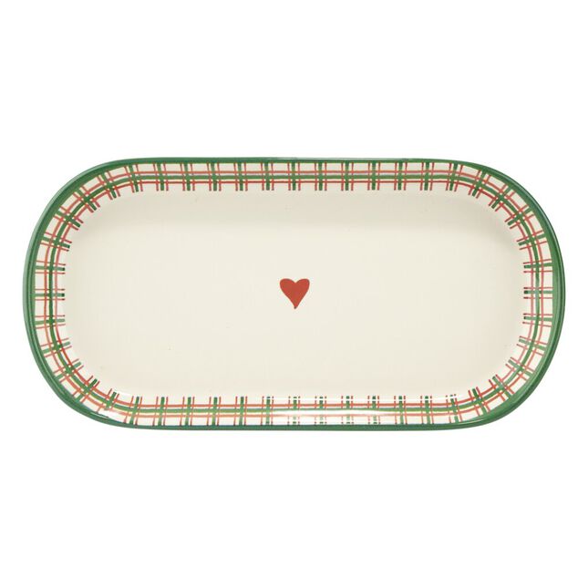 Assiete ovale imprim&eacute; coeur contour motif jacquard fa&iuml;ence L30X15XH3 cm