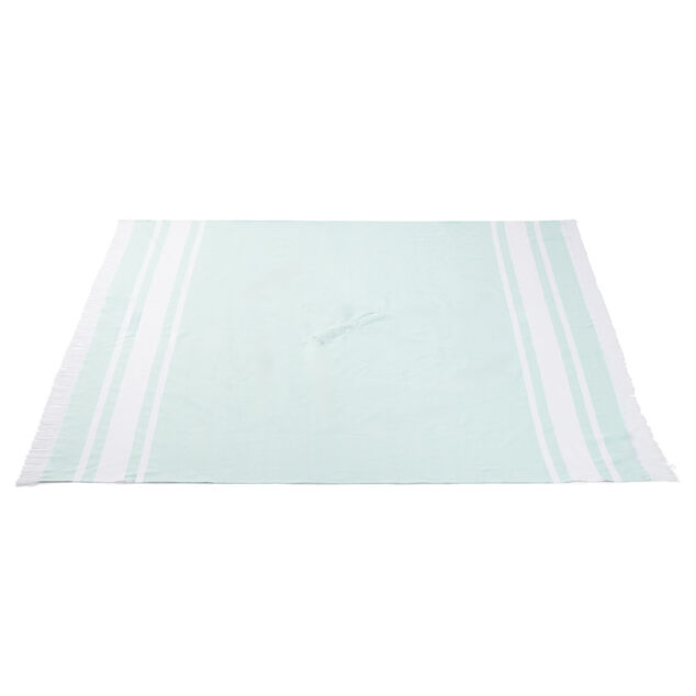 Fouta 2 personnes poncho 2en1 bleu et blanc 190x190cm emplacement parasol