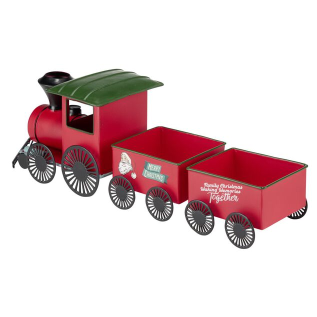 Train de No&euml;l d&eacute;coratif en m&eacute;tal rouge L33cm