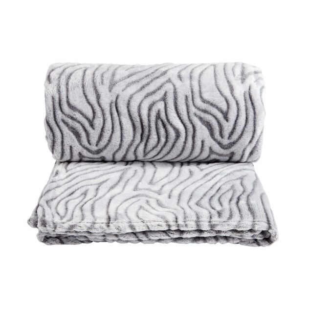 Plaid jacquard 200x200cm bleu ou tigr&eacute; noir et blanc