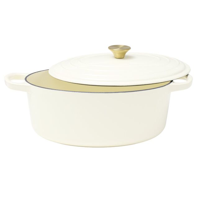 Cocotte en fonte ovale 6L avec poign&eacute;e dor&eacute;e L40X31XH12 cm (2 mod&egrave;les bordeaux ou blanc)