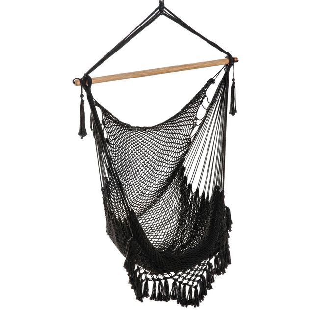 Si&egrave;ge suspendu Natura bois macram&eacute; noir 100x130xH125cm
