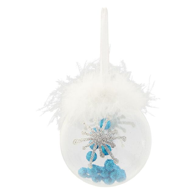 Boule de No&euml;l transparente avec plumes