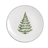 Assiette &agrave; dessert porcelaine blanche motif sapin de No&euml;l &Oslash;19cm