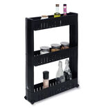 Desserte de cuisine &agrave; roulettes 3 niveaux noir 54,5x12,5xH.72cm