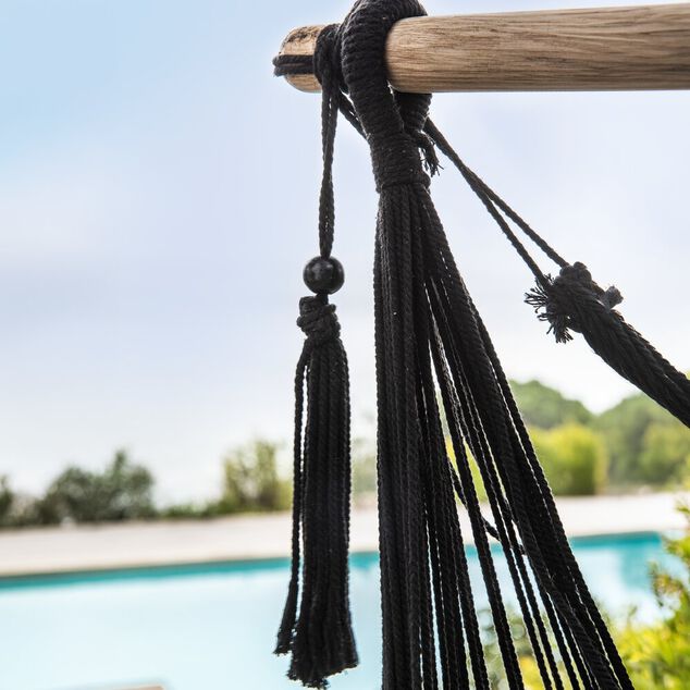 Si&egrave;ge suspendu Natura bois macram&eacute; noir 100x130xH125cm