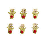 Mini pince en bois forme t&ecirc;te de renne rouge et dor&eacute;e 6 pi&egrave;ces