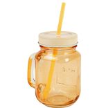Mug bocal color&eacute; orange avec paille