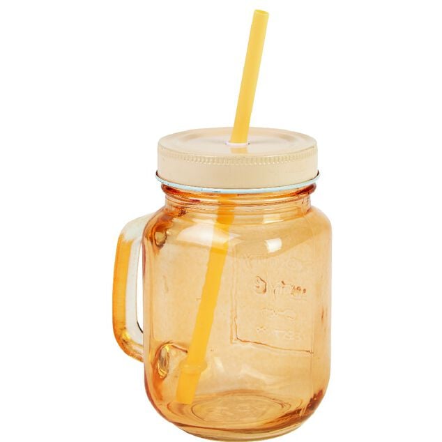 Mug bocal color&eacute; orange avec paille