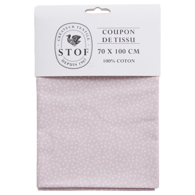 Coupon tissu imprim&eacute; Pallinou 70x100cm coton rose poudr&eacute; et blanc