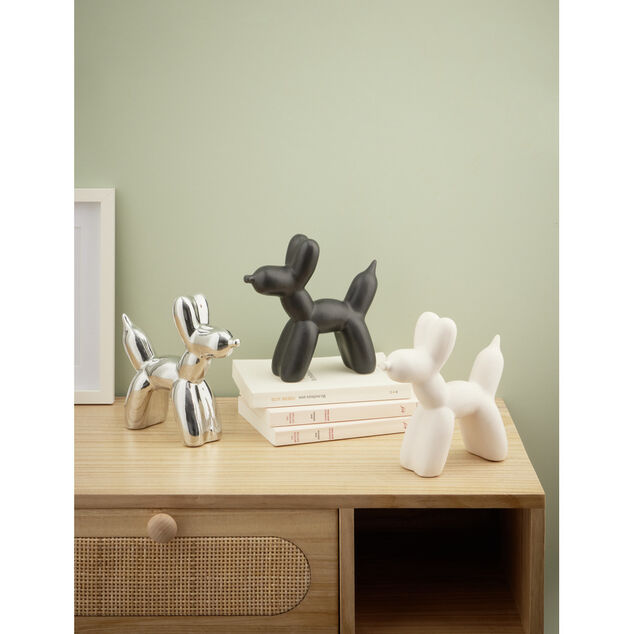 Chien c&eacute;ramique &agrave; poser forme ballon sculpt&eacute; H16,5cm noir ou blanc  - 2 mod&egrave;les