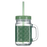 Gobelet en verre imprimé avec poignée paille et couvercle 480ml