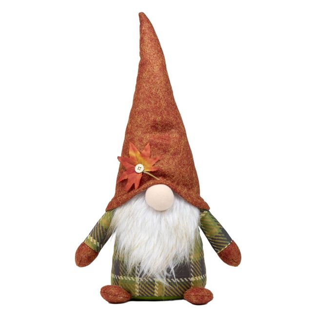 Gnome &agrave; poser th&egrave;me automne en feutrine 18x11xH40cm (2 mod&egrave;les orange ou vert)