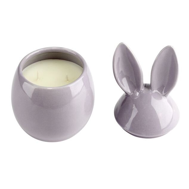 Bougie d&eacute;corative forme lapin c&eacute;ramique grise &Oslash;9xH16cm