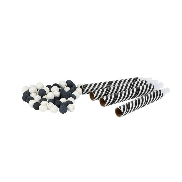 Sarbacane ray&eacute;e noire et blanche x 4 et ses 60 boules assorties