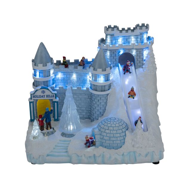 Ch&acirc;teau de No&euml;l lumineux musical avec personnage en mouvement  31x22xH26cm